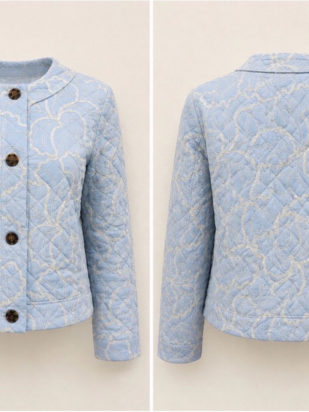 Light Blue Quilted Floral Jacket